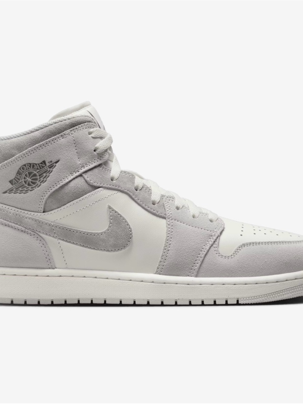 Jordan 1 Mid Women’s Sneakers in Light Gray and White Suede/Leather - Picture 5 of 5